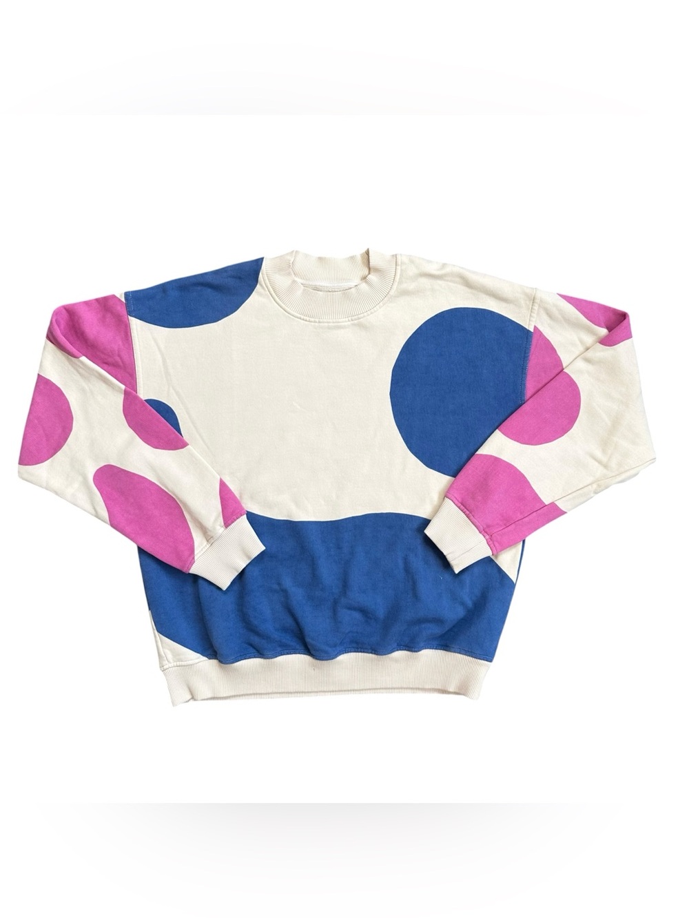 Anthropologie Thinking MU Wanda Organic Cotton Abstract Pink Blue Crewneck Small